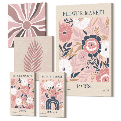 Sada obrazov pentaptych Kvetinové trhy zo svetových miest v boho štýle