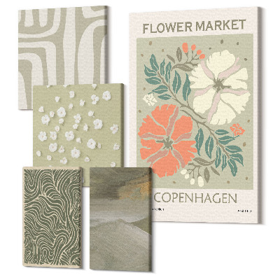 Sada obrazov na stenu pentaptych Rastlinné motívy a abstraktné vzory v štýle boho