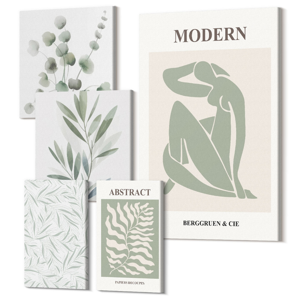 Sada obrazov pentaptych Štýlové rastlinné motívy v modernej dekoratívnej estetike