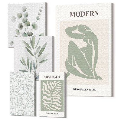 Sada obrazov pentaptych Štýlové rastlinné motívy v modernej dekoratívnej estetike