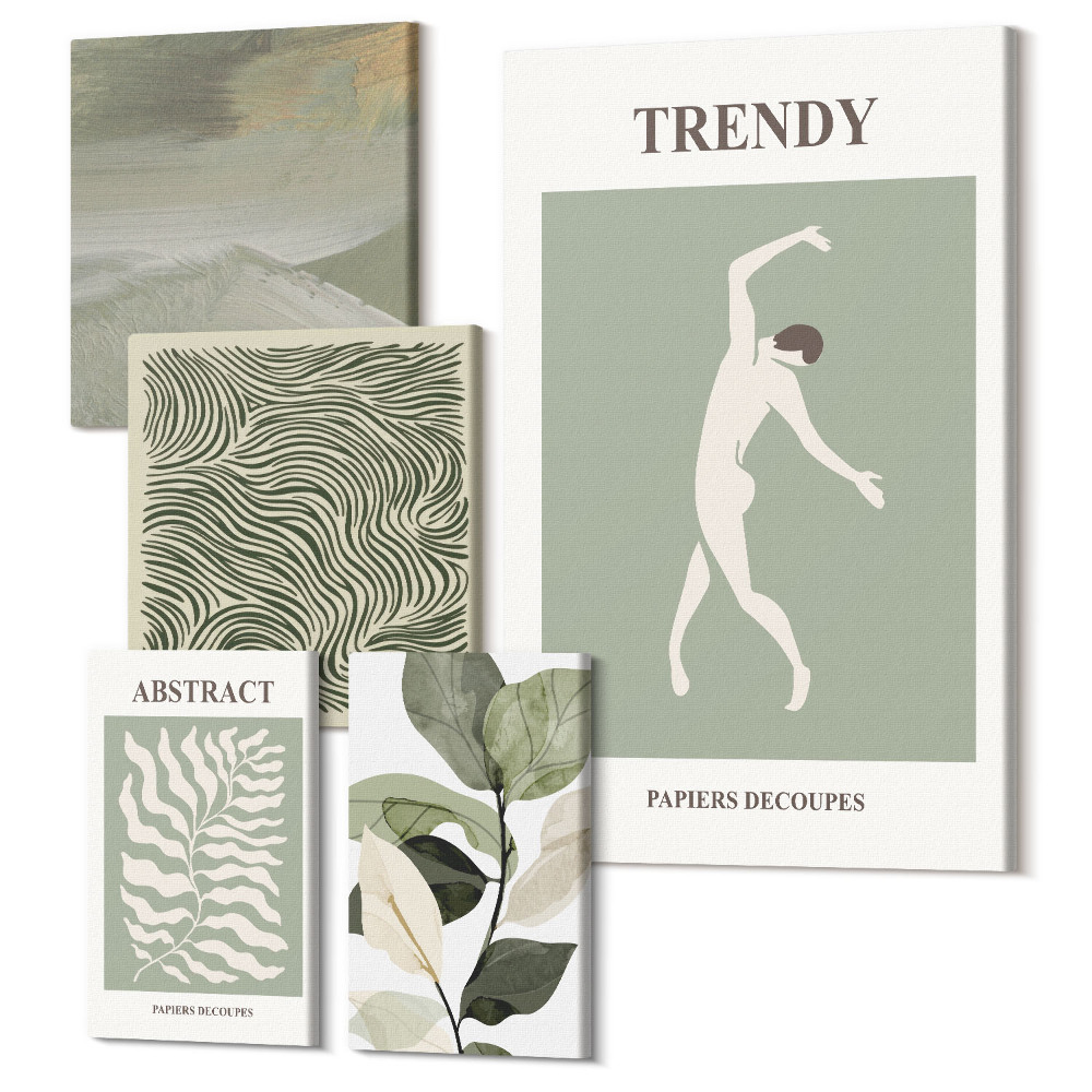 Sada 5 obrazov Štýlová grafika s abstraktnými rastlinnými motívmi