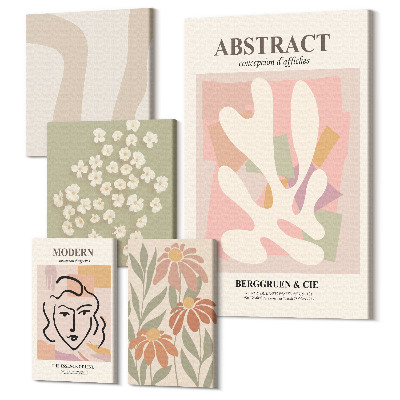 Sada obrazov pentaptych Štýlové abstrakty a kvetinové motívy do interiéru