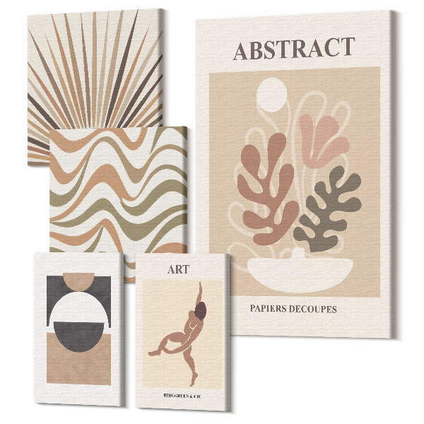 Sada 5 obrazov Štýlové abstrakcie s rastlinnými motívmi a formami