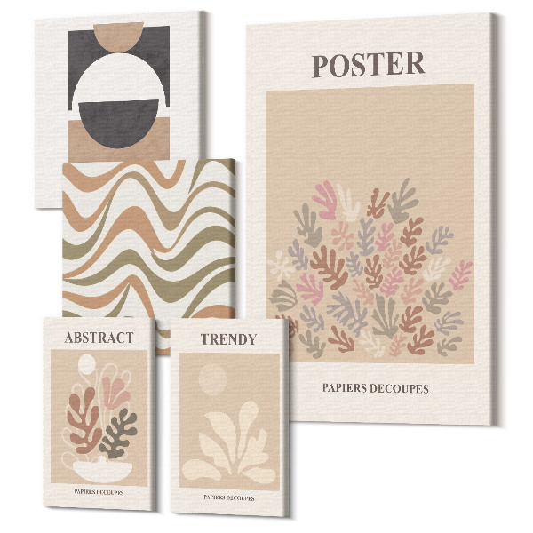 Sada obrazov pentaptych Štýlové rastlinné abstrakty v zemitých tónoch