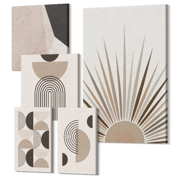 Sada obrazov pentaptych Abstraktné geometrické tvary v neutrálnych odtieňoch