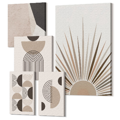 Sada obrazov pentaptych Abstraktné geometrické tvary v neutrálnych odtieňoch