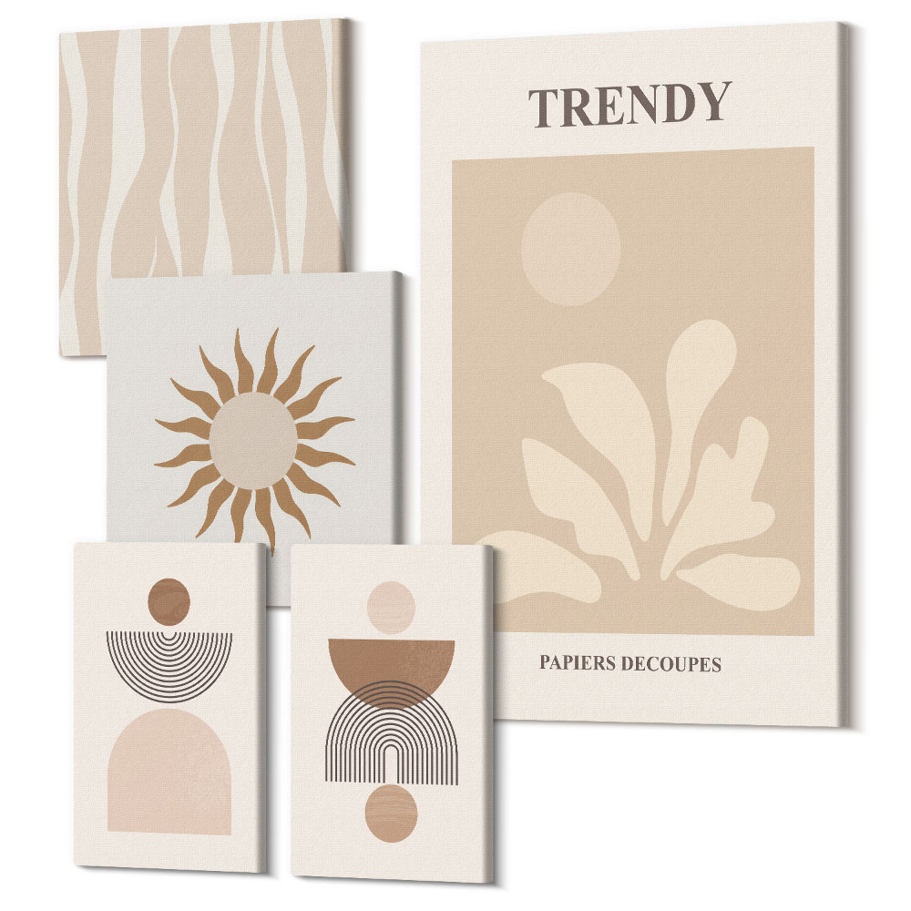 Sada 5 obrazov Štýlové dekorácie v odtieňoch abstraktných foriem a tvarov