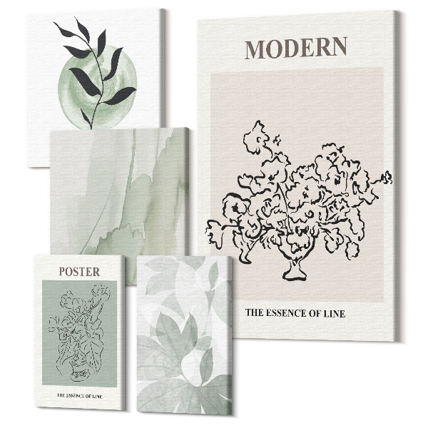 Sada obrazov pentaptych Moderné dekorácie v minimalistickom štýle s rastlinnými motívmi