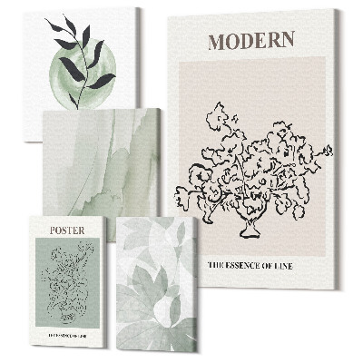 Sada obrazov pentaptych Moderné dekorácie v minimalistickom štýle s rastlinnými motívmi