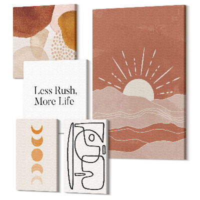 Sada 5 obrazov Štýlová grafika s abstraktnými tvarmi a slnkom