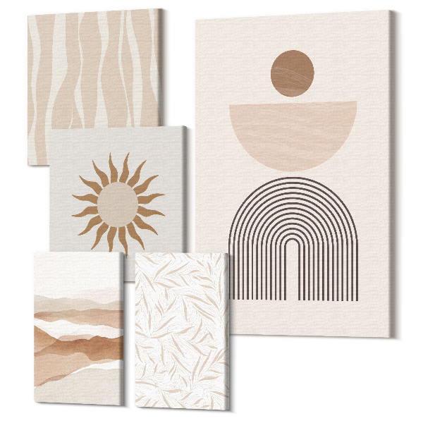 Sada 5 obrazov Štýlové abstraktné formy v odtieňoch prírody