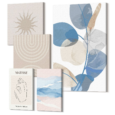 Sada 5 obrazov Štýlové abstraktné kompozície s rastlinnými akcentmi
