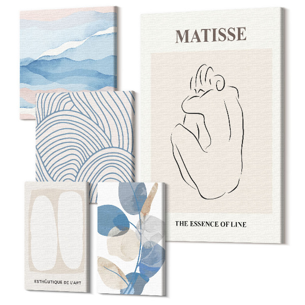 Sada obrazov pentaptych Štýlová grafika s abstraktnými motívmi a prírodou