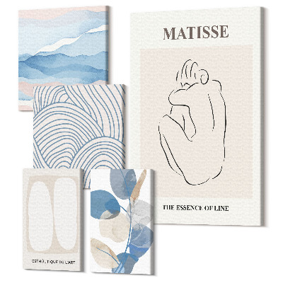 Sada obrazov pentaptych Štýlová grafika s abstraktnými motívmi a prírodou