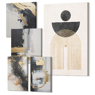 Sada obrazov pentaptych Abstraktné kompozície v modernom štýle s geometrickými tvarmi