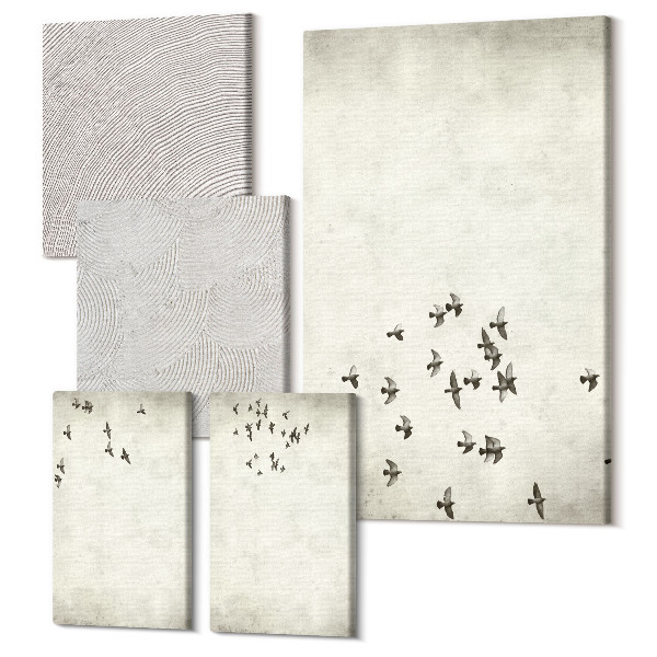 Sada obrazov na stenu pentaptych Minimalistický obraz lietajúcich vtákov