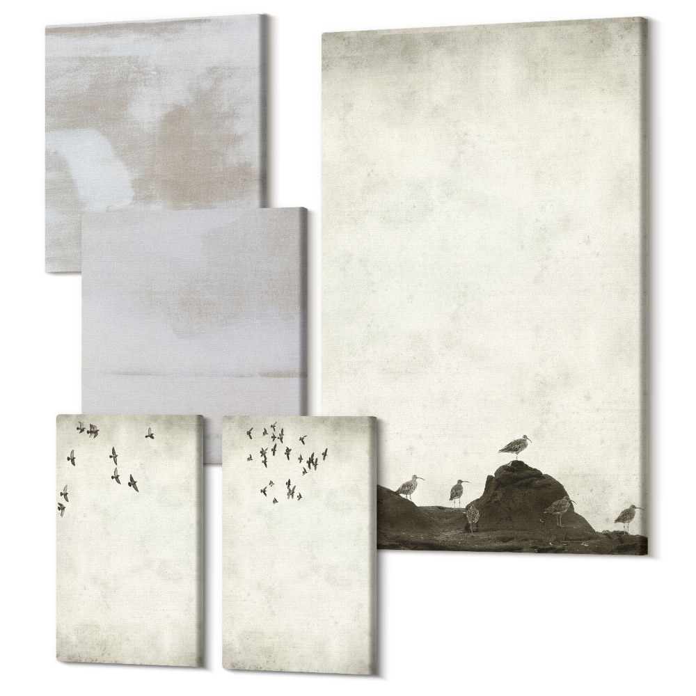 Sada 5 obrazov Lietajúci kŕdeľ vtákov priemyselných textúr