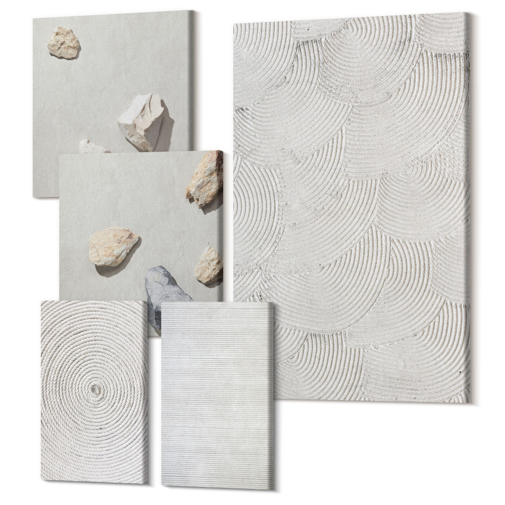 Sada obrazov pentaptych Geometrický kartón a kamene na piesku moderné vzory