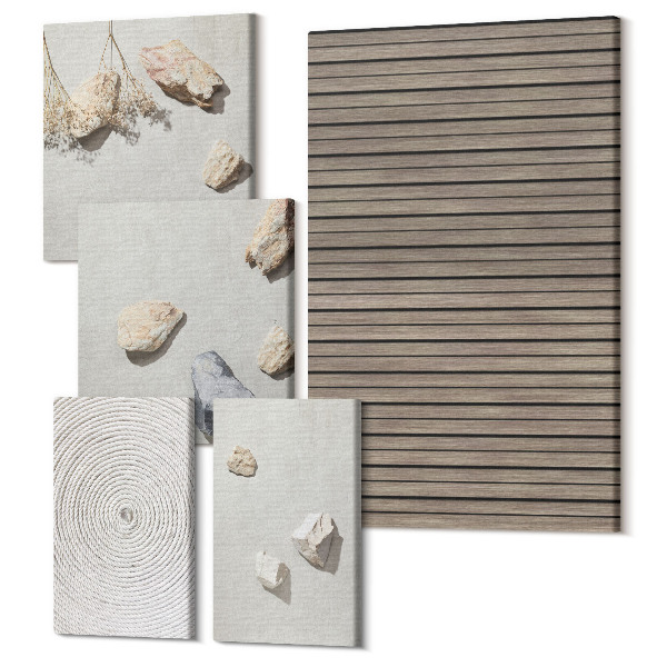 Sada obrazov pentaptych Prírodné textúry drevené kamene lano