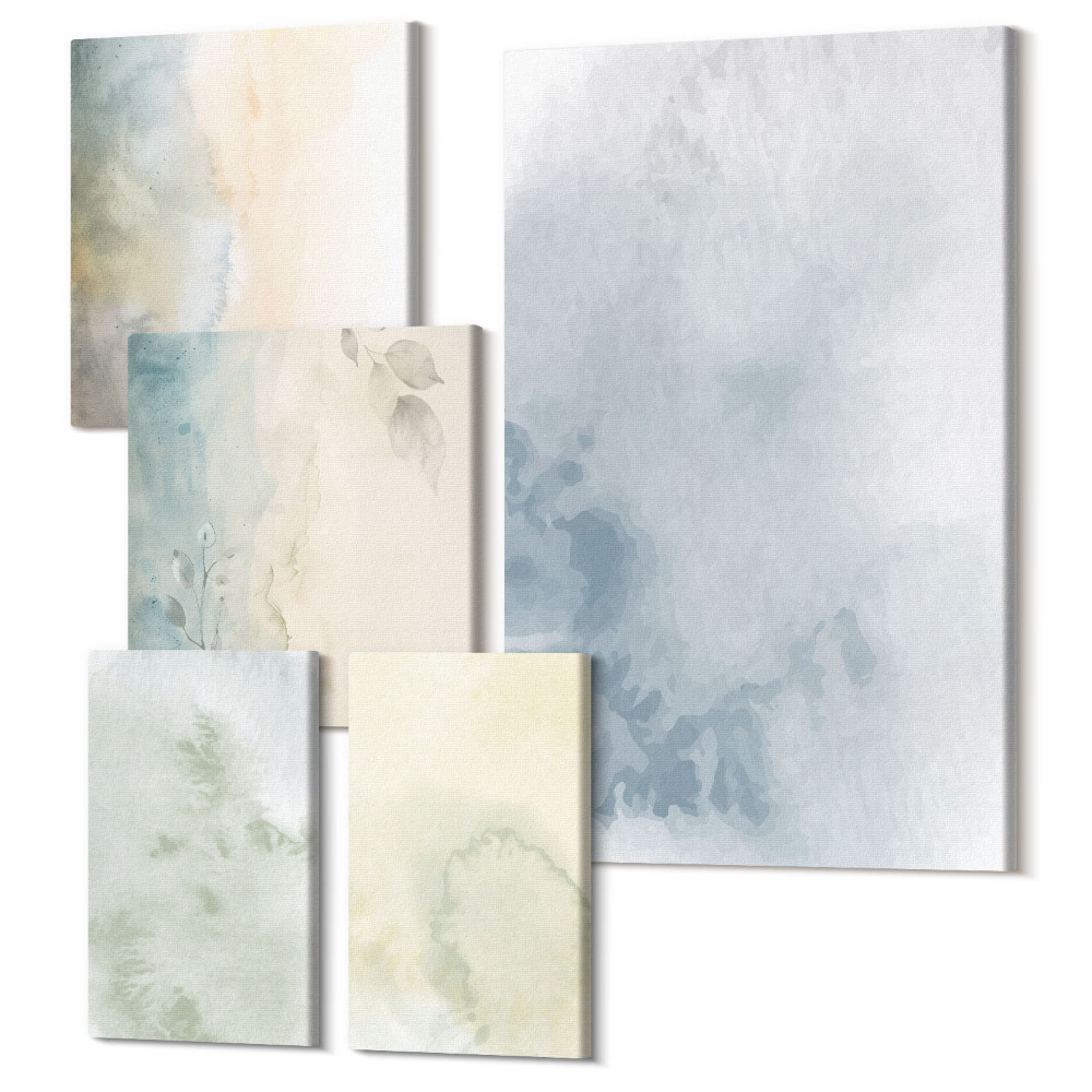 Sada obrazov na stenu pentaptych Pastelové akvarelové farby na textúru plátna