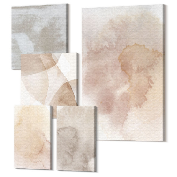 Sada obrazov na stenu pentaptych Teplé akvarely na plátne s pastelovými textúrami