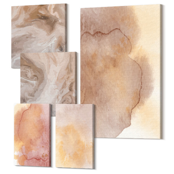 Sada 5 obrazov Teplé akvarely na plátne, farebné textúry