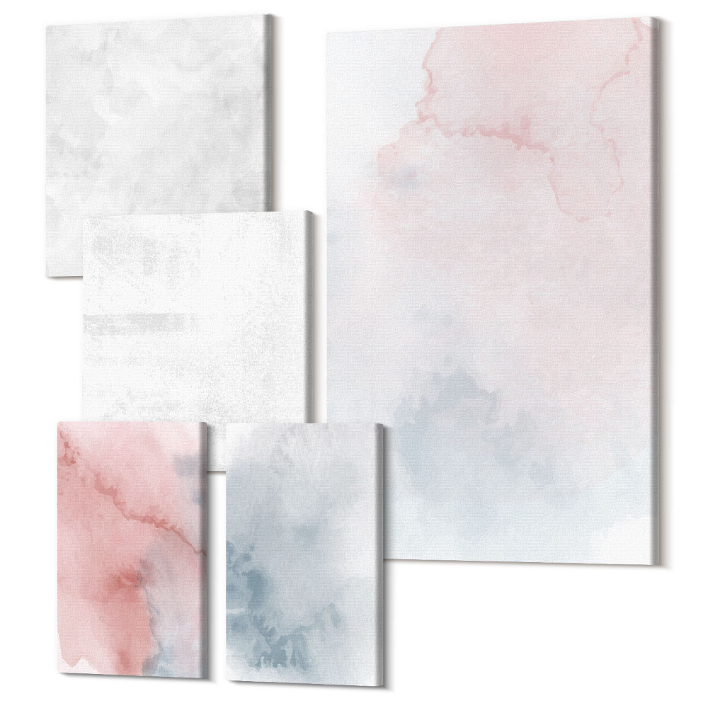 Sada obrazov pentaptych Pastelové akvarely na plátno s farebnými textúrami