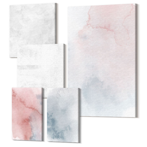 Sada obrazov pentaptych Pastelové akvarely na plátno s farebnými textúrami