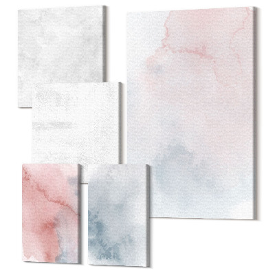 Sada obrazov pentaptych Pastelové akvarely na plátno s farebnými textúrami