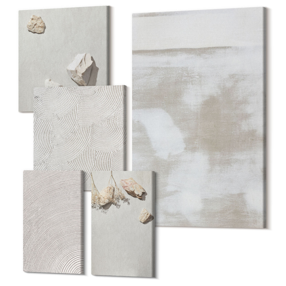 Sada obrazov pentaptych Piesok, kamene a opotrebovaná textúra v boho štýle