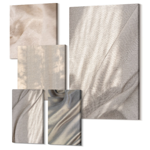 Sada obrazov na stenu pentaptych Detailný záber na prírodné štruktúry tkanín v štýle boho