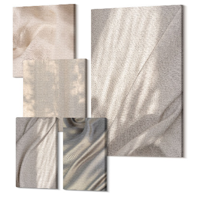 Sada obrazov na stenu pentaptych Detailný záber na prírodné štruktúry tkanín v štýle boho