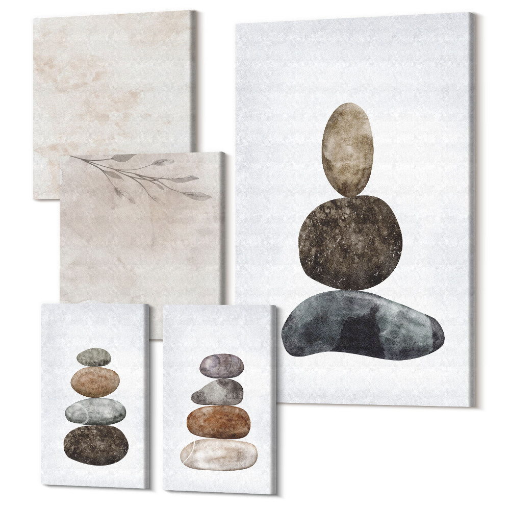 Sada 5 obrazov Minimalistický boho obraz Stohy kameňov