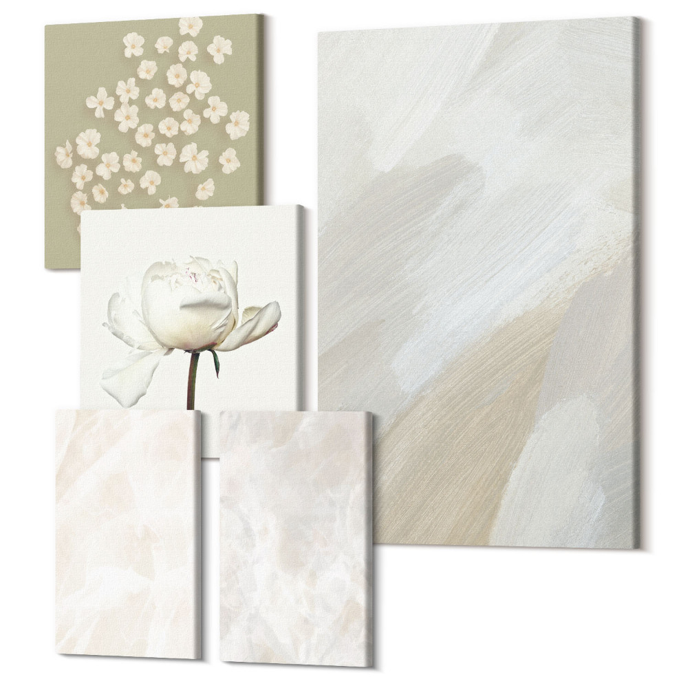 Sada 5 obrazov Kvety a trendové textúry jemného boho štýlu