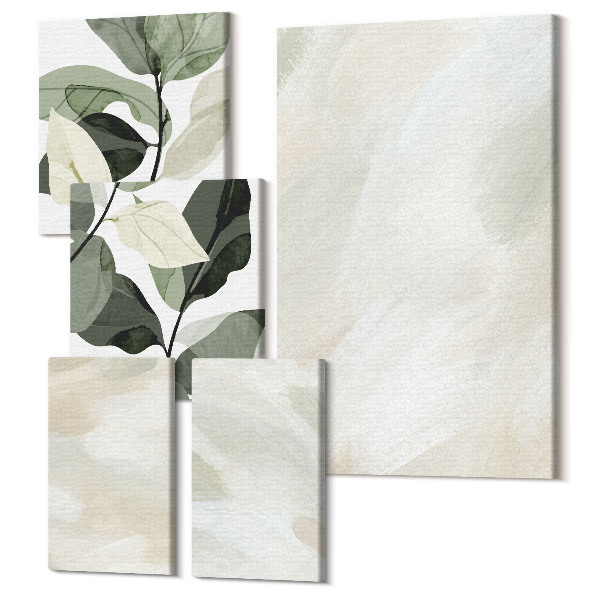 Sada obrazov pentaptych Svetlé abstraktné farby na plátne, jemný boho štýl