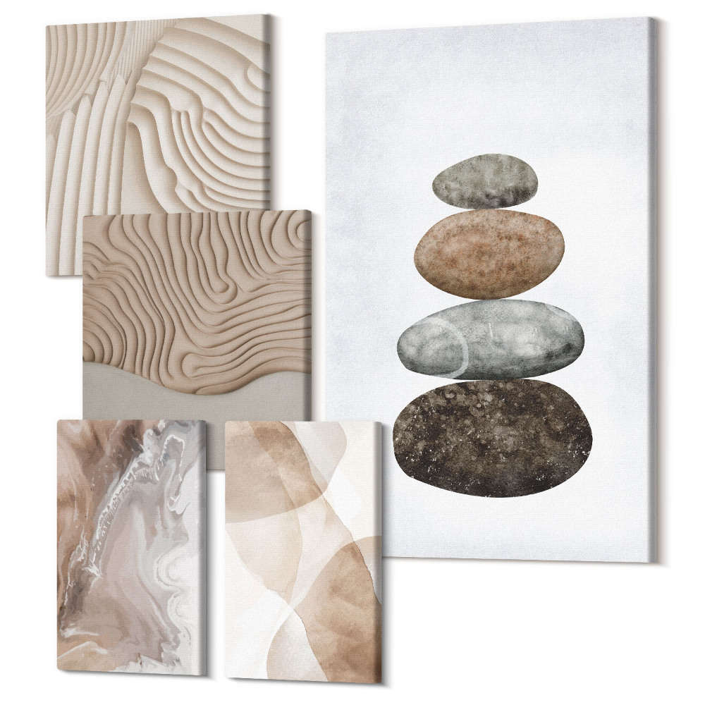 Sada obrazov pentaptych Abstraktné tvary maľované štruktúry v pastelových farbách