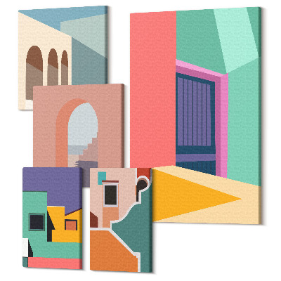 Sada 5 obrazov Farebné ilustrácie mesta v modernom štýle