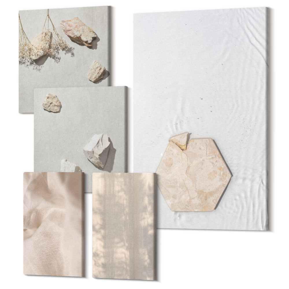 Sada obrazov pentaptych Jemné textúry v prirodzenom boho štýle