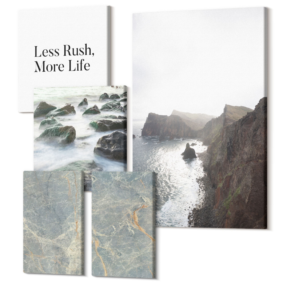 Sada obrazov pentaptych Zelený mramorový nápis a melancholické pohľady