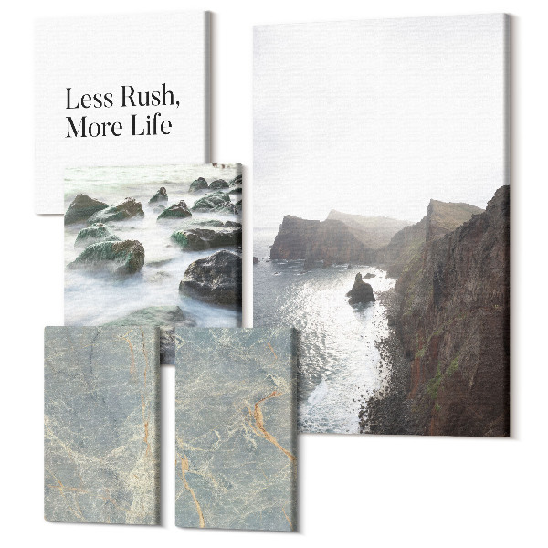 Sada obrazov pentaptych Zelený mramorový nápis a melancholické pohľady