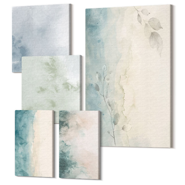 Sada obrazov na stenu pentaptych Akvarelové maľby na plátne, minimalistický štýl