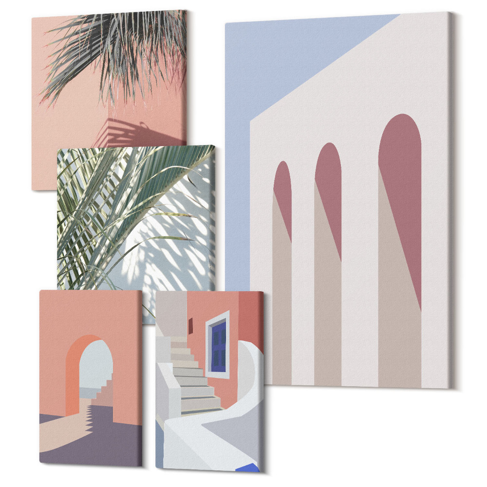 Sada 5 obrazov Ilustrácie mestskej architektúry v minimalistickom štýle