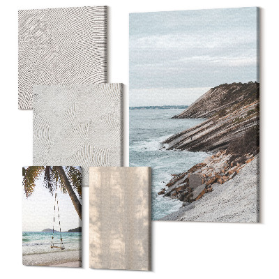 Sada obrazov na stenu pentaptych Letný piesok a pobrežie s výhľadom na letnú krajinu