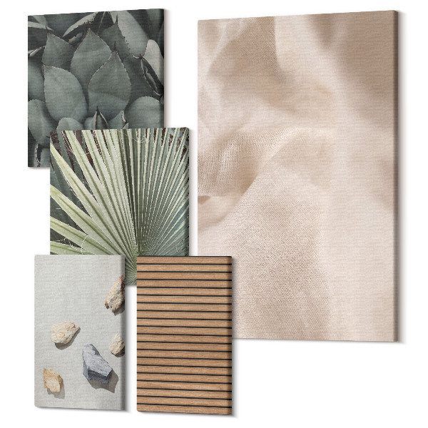 Sada obrazov pentaptych Kamene, drevo, látka, rôzne textúry