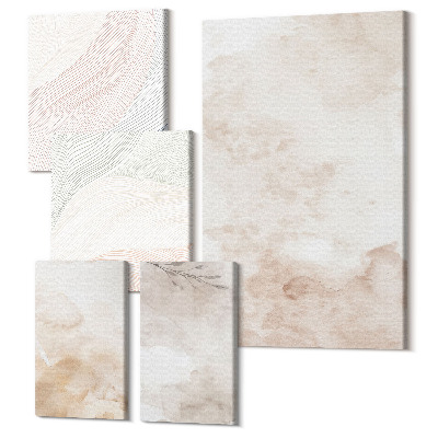 Sada 5 obrazov Akvarelové škvrny a listy v pastelových farbách