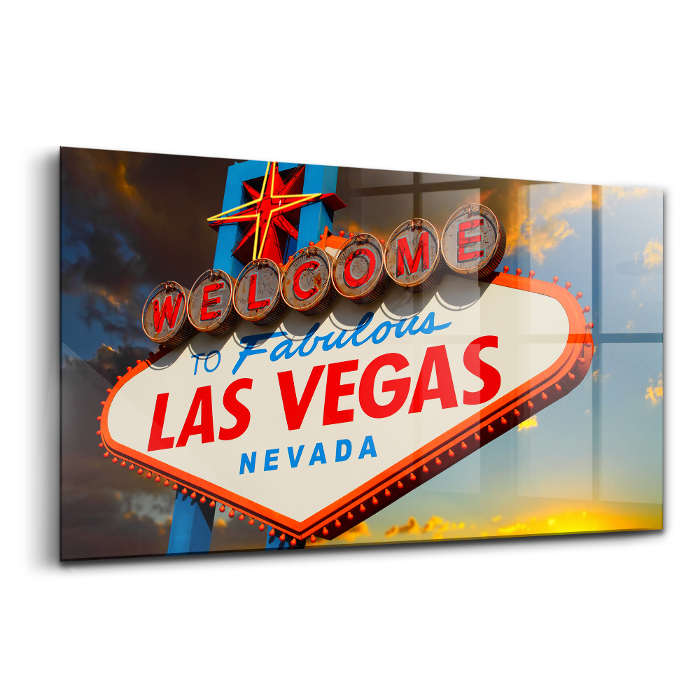Obraz na skle Nápis Las Vegas pri západe slnka
