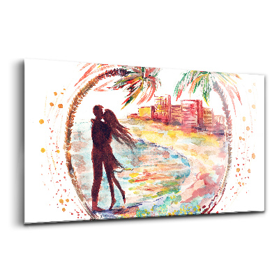 Sklenený obraz Akvarelová maľba lásky na pláži v Miami