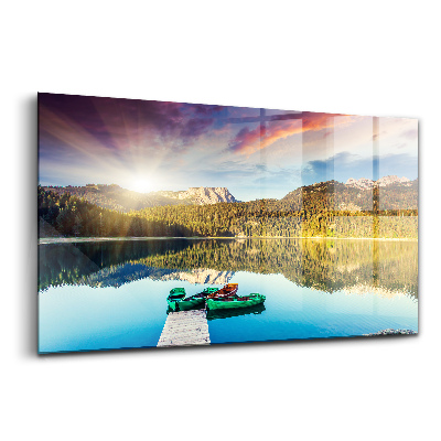 Luxusný sklenený obraz Riečna krajina s pozadím korún stromov