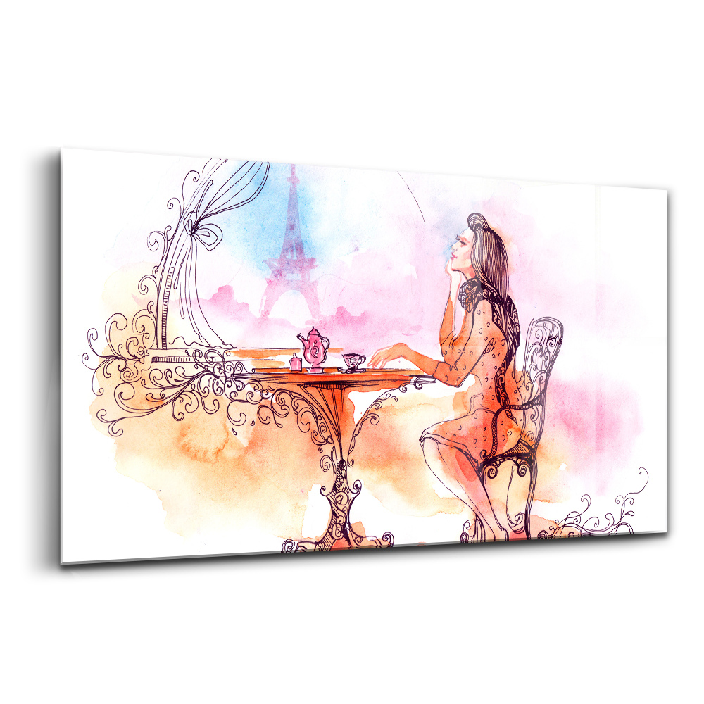 Obraz na skle Žena pijúca čaj v Paríži