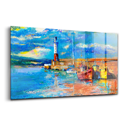 Luxusný sklenený obraz Maják a lode